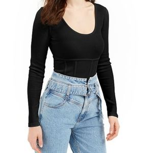 Guess Charlie Long Sleeve Ribbed Scoop Neck Top